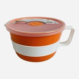 Decor Microsafe Large Microwave Bowl Vented Lid Soup Noodle Oats Orange 4.85 NIB